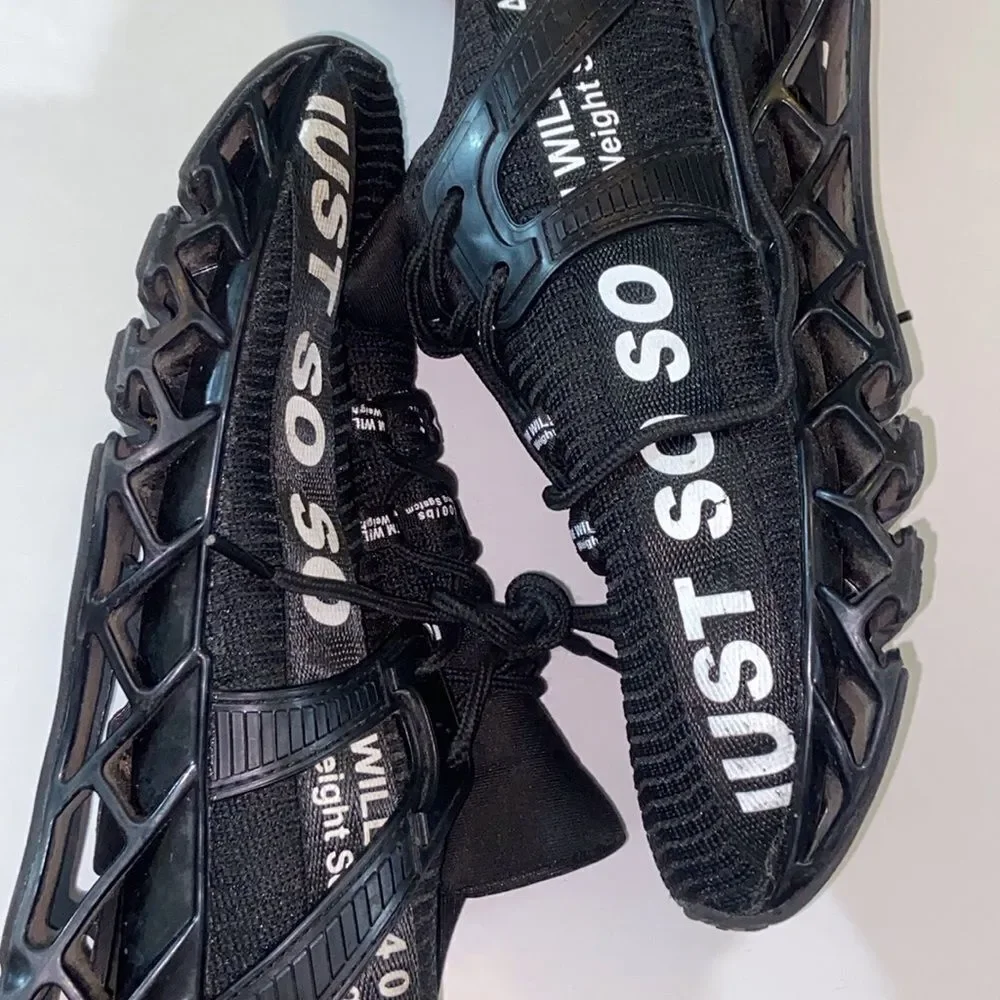 Just Soso Sport Running Training Walk Gym Black Athletic Shoeswith White Accents